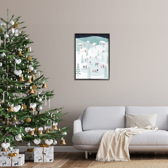 Stupell Industries Ice Skating Families Snowfall Framed Giclee Art
